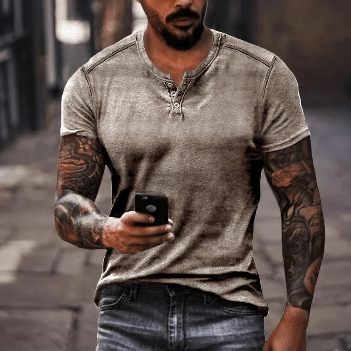 W&W Mode | Herren Shirt Lässig Henley Kragen T-Shirt Atmungsaktives Material