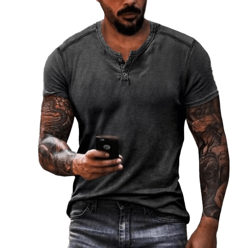 W&W Mode | Herren Shirt Lässig Henley Kragen T-Shirt Atmungsaktives Material