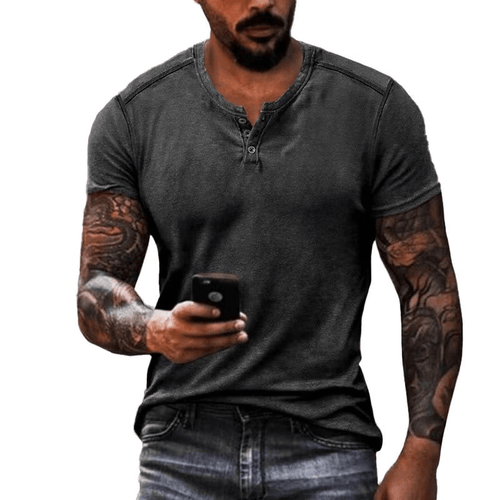 W&W Mode | Herren Shirt Lässig Henley Kragen T-Shirt Atmungsaktives Material