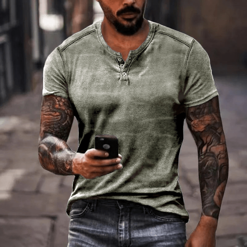 W&W Mode | Herren Shirt Lässig Henley Kragen T-Shirt Atmungsaktives Material