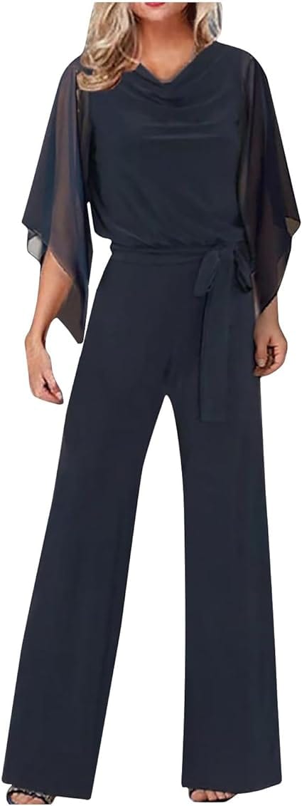 Damen Jumpsuit mit weitem Bein, asymmetrischen Ärmeln und Schnürung