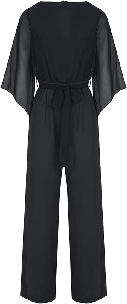 Damen Jumpsuit mit weitem Bein, asymmetrischen Ärmeln und Schnürung