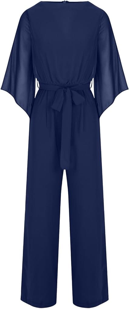 Damen Jumpsuit mit weitem Bein, asymmetrischen Ärmeln und Schnürung