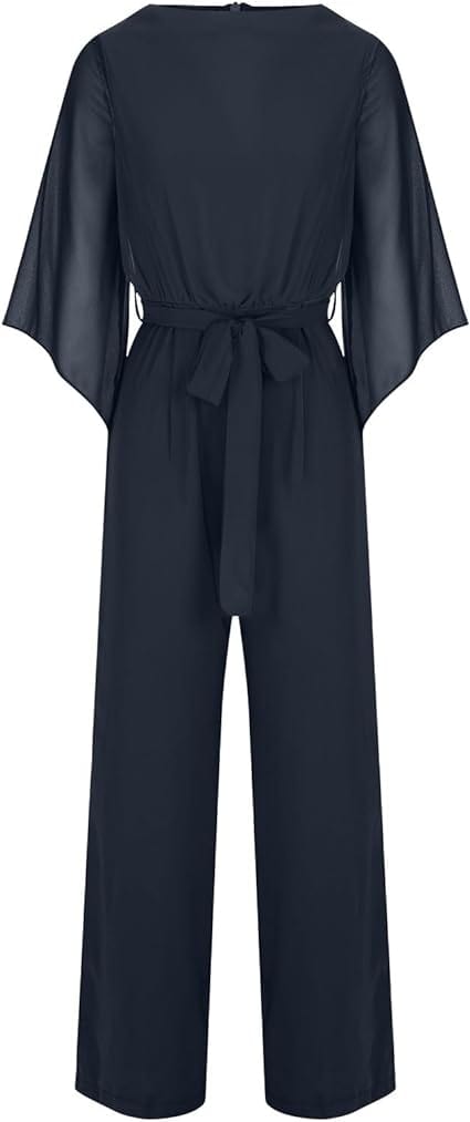 Damen Jumpsuit mit weitem Bein, asymmetrischen Ärmeln und Schnürung