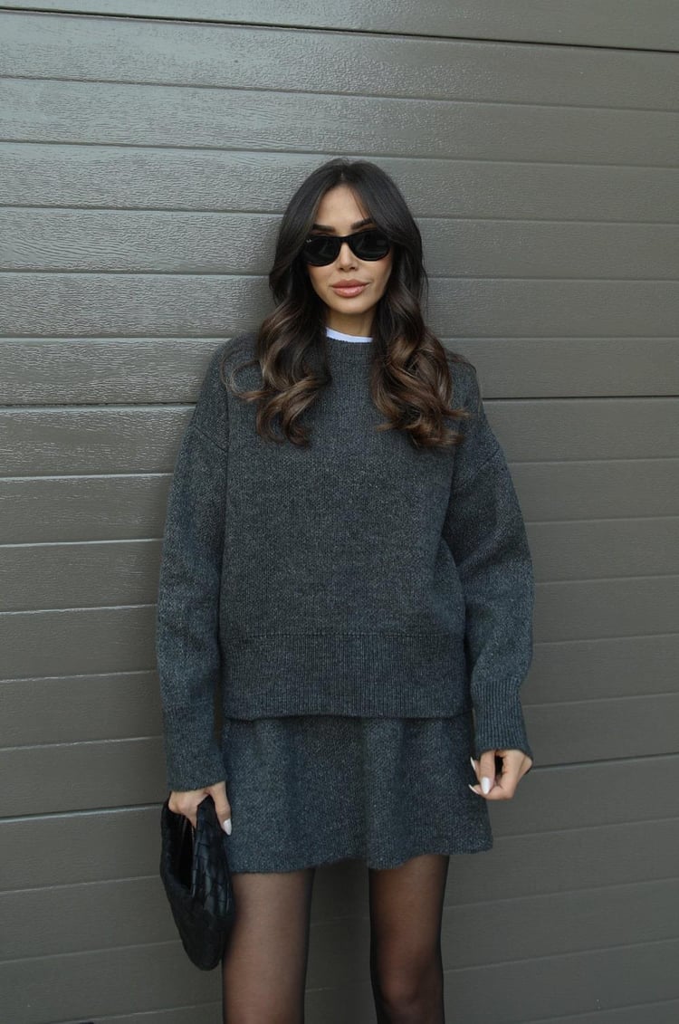 W&W Mode | teilige Strickset - Damenpullover und Rock mit lässiger Passform