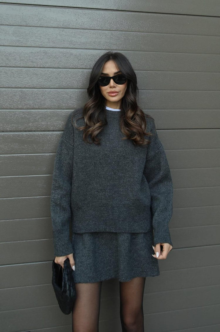W&W Mode | teilige Strickset - Damenpullover und Rock mit lässiger Passform