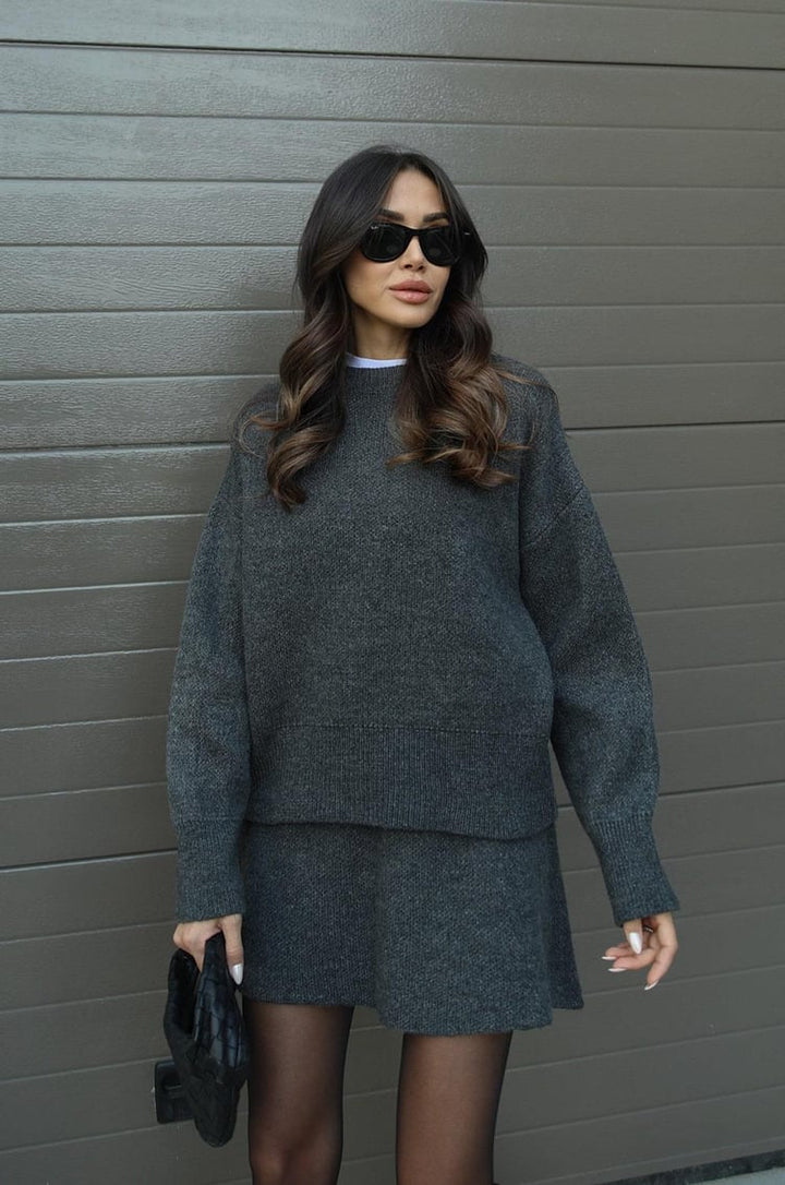 W&W Mode | teilige Strickset - Damenpullover und Rock mit lässiger Passform