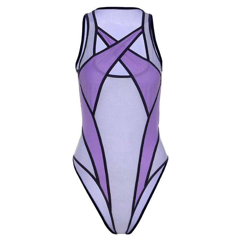 W&W Mode | Athletic Contrast Träger Kreuzgurt Mesh Bodysuit