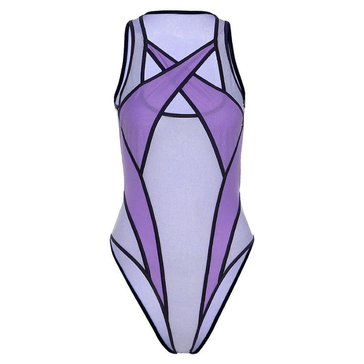 W&W Mode | Athletic Contrast Träger Kreuzgurt Mesh Bodysuit