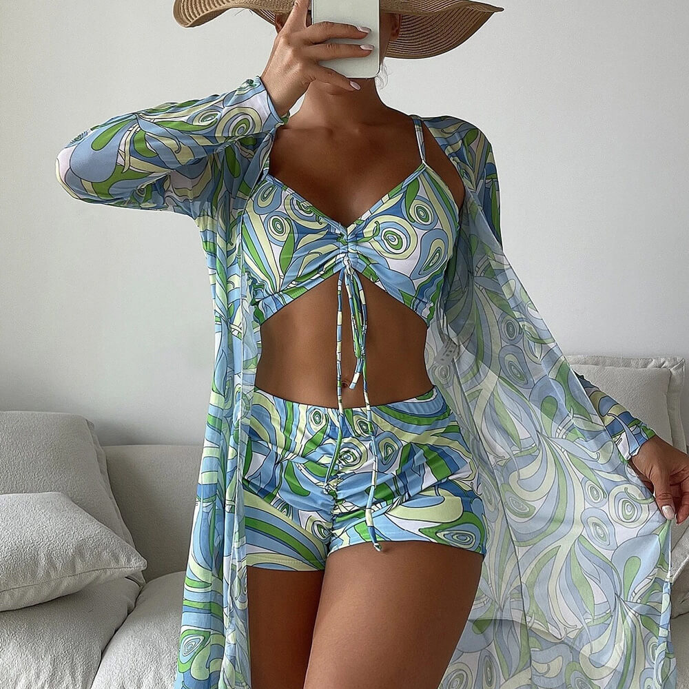 W&W Mode | Athletischer Bedruckter Boyshort Bralette Brasilianischer Dreiteiliger Bikini Badeanzug