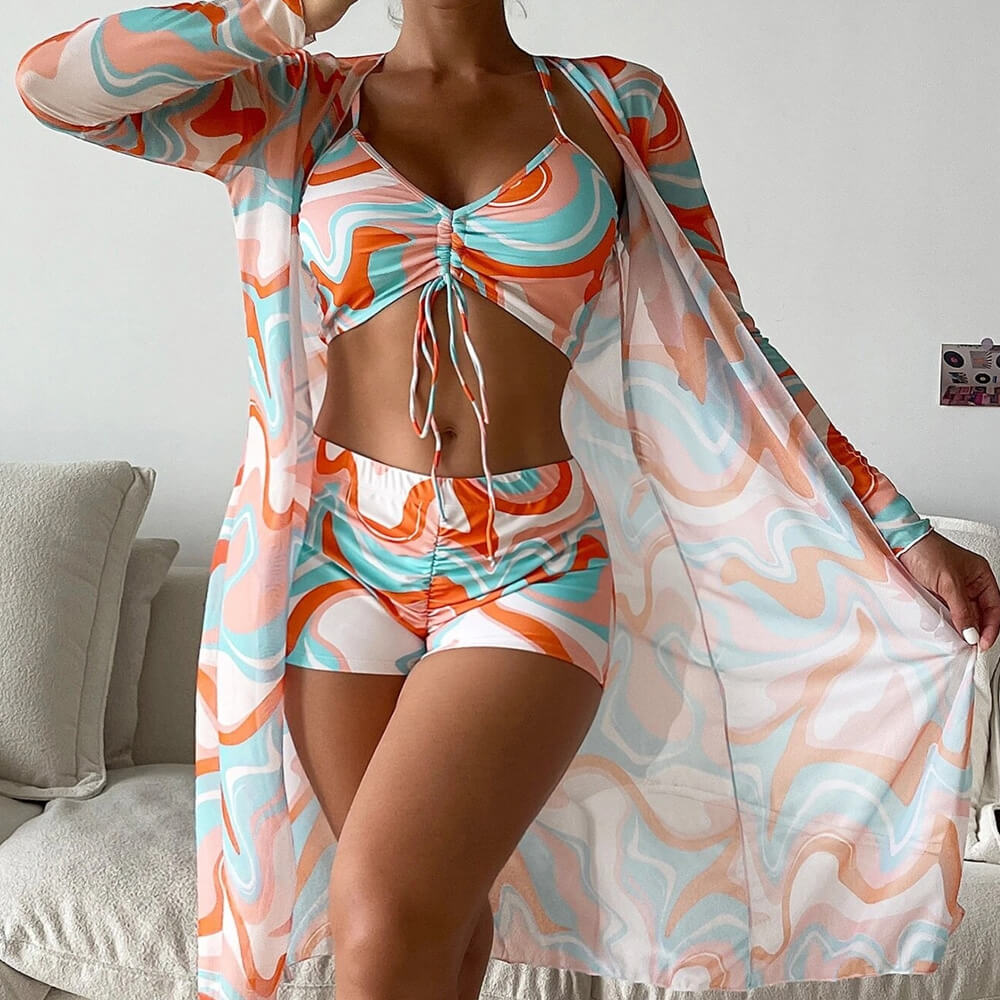 W&W Mode | Athletischer Bedruckter Boyshort Bralette Brasilianischer Dreiteiliger Bikini Badeanzug