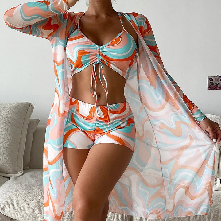 W&W Mode | Athletischer Bedruckter Boyshort Bralette Brasilianischer Dreiteiliger Bikini Badeanzug