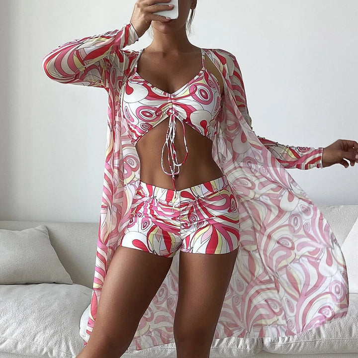W&W Mode | Athletischer Bedruckter Boyshort Bralette Brasilianischer Dreiteiliger Bikini Badeanzug