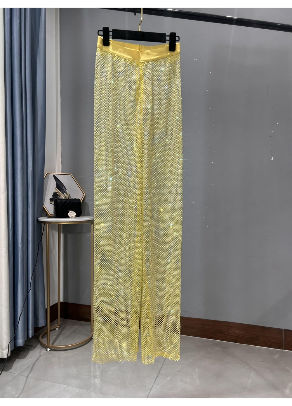 W&W Mode | Rhinestone Gerade Netz Weite Bein Slim Fit Schmeichelnde Mop Hosen