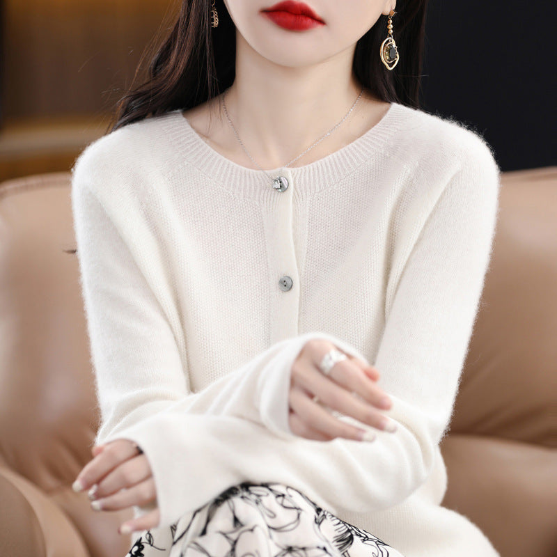W&W Mode | Lockerer Damen Cashmere Strickjacke Mit Rundhalsausschnitt Aus Hochwertiger Veganer Wolle
