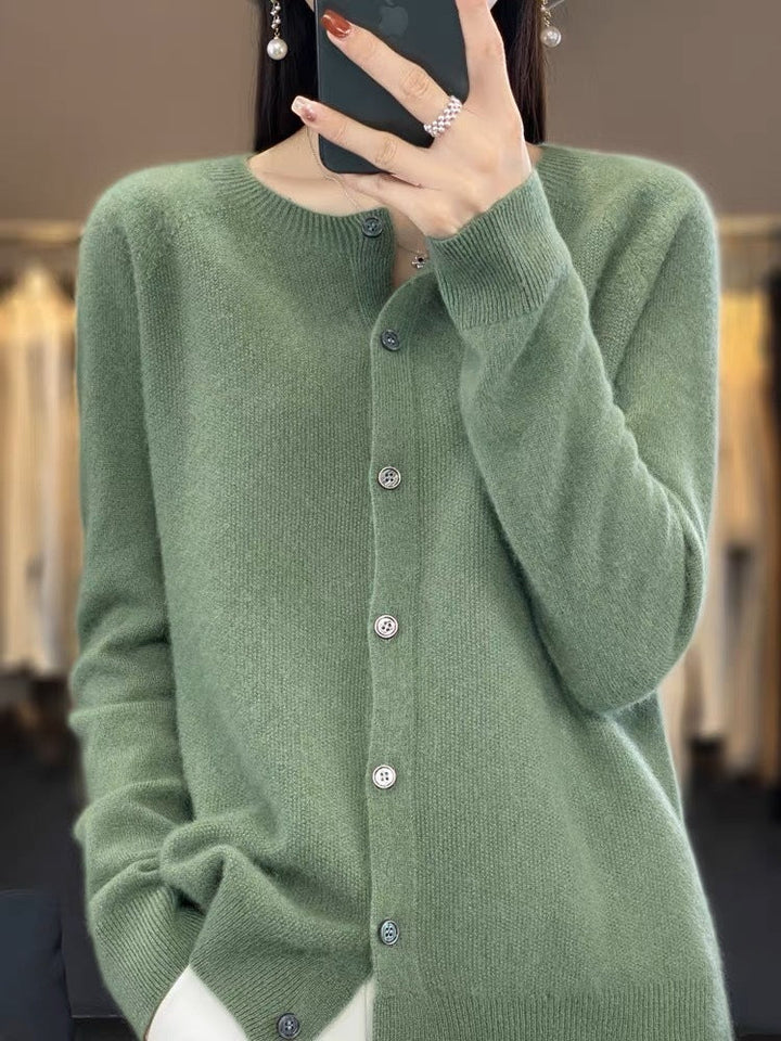 W&W Mode | Merino Wollstrickjacke Mit Rundhalsausschnitt Und Langen Ärmeln