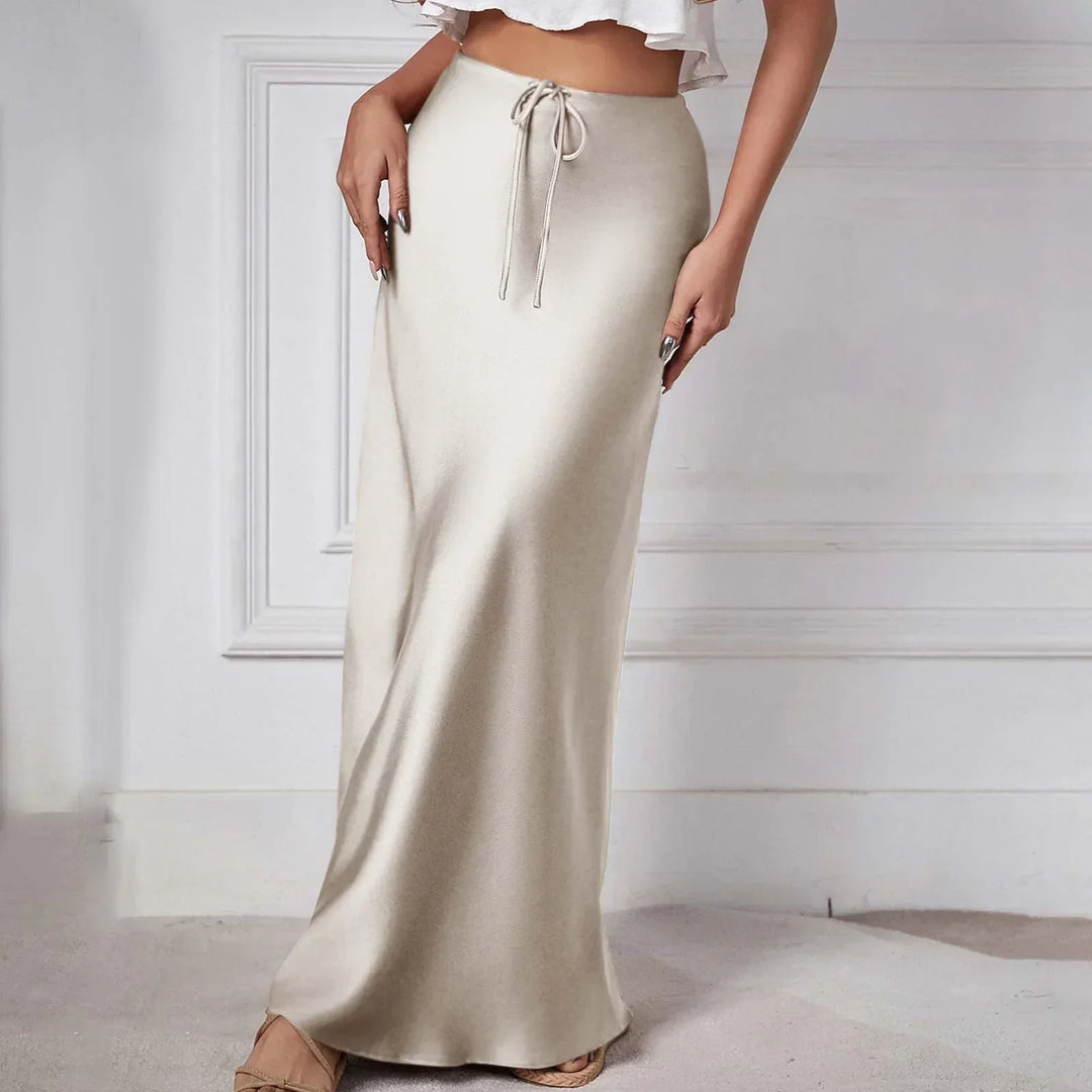 W&W Mode | Schicke Herbst Hohe Taille Schnürung Satin Rock für Frauen