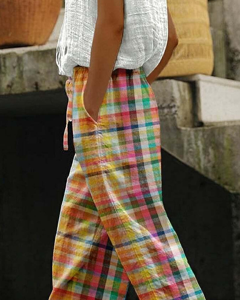 W&W Mode - Lebhafte karierte Loungehose – entspannte Passform für Komfort im Alltag | Bunt karierte Freizeithose