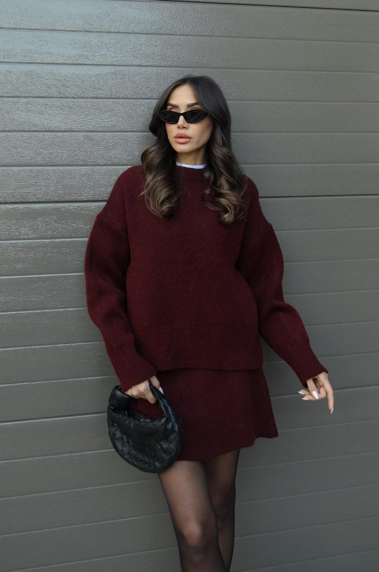 W&W Mode | teilige Strickset - Damenpullover und Rock mit lässiger Passform