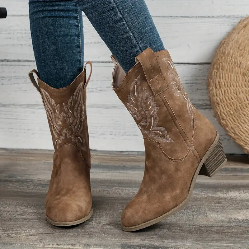 Damen-Lederstiefeletten mit kräftigem Absatz und weichem Innenfutter