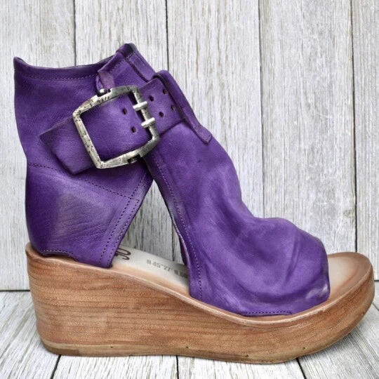 W&W Mode | Offene High Top Sandalen Mit Keilabsatz Und Schnalle Für Damen