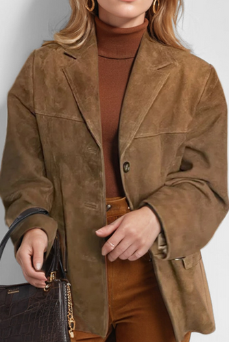 W&W Mode - Vintage Kaffee-Jacke Mit Kapuzen-Taschen Und Knöpfen