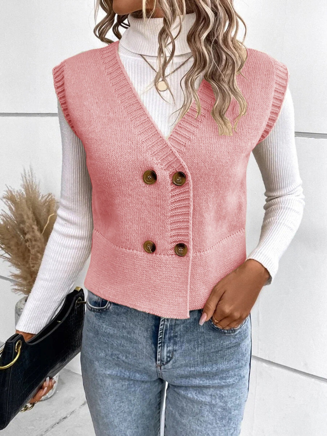 W&W Mode | Stilvolle Herbst Klassische Knopfverschluss V-Hals Pullover Weste Für Frauen