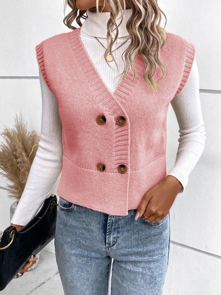 W&W Mode | Stilvolle Herbst Klassische Knopfverschluss V-Hals Pullover Weste Für Frauen