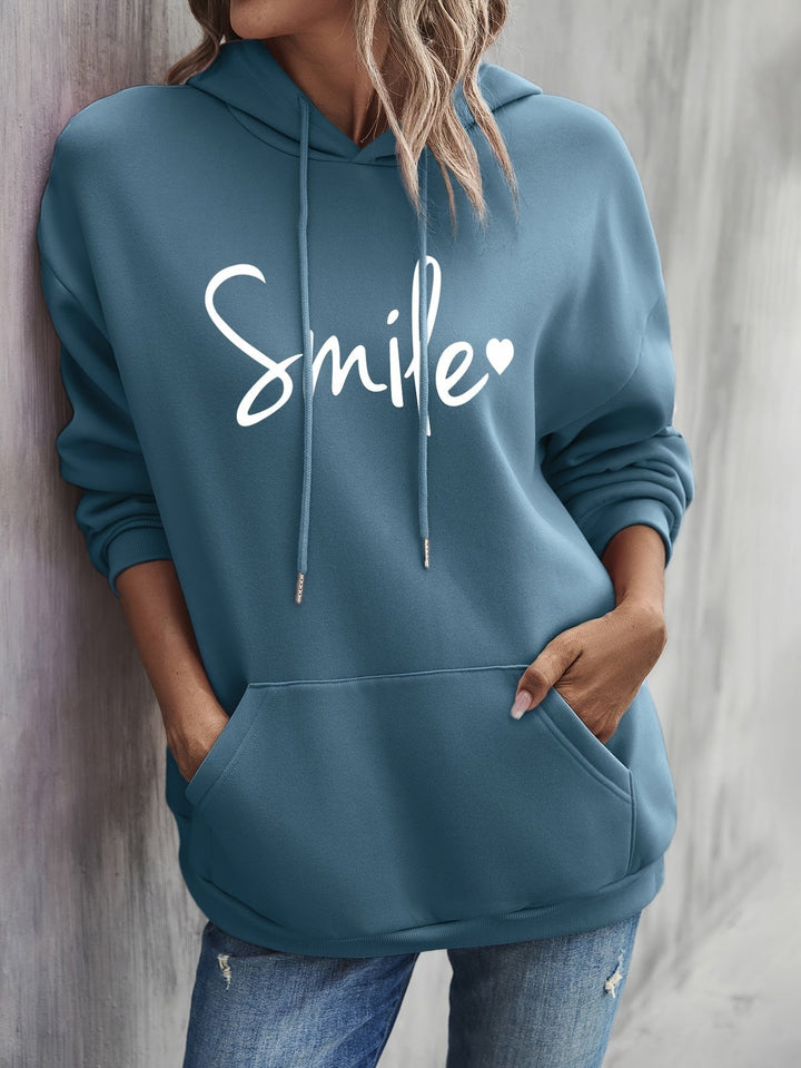 W&W Mode | gemütlicher Smile Print Hoodie mit Kordelzug für Frauen