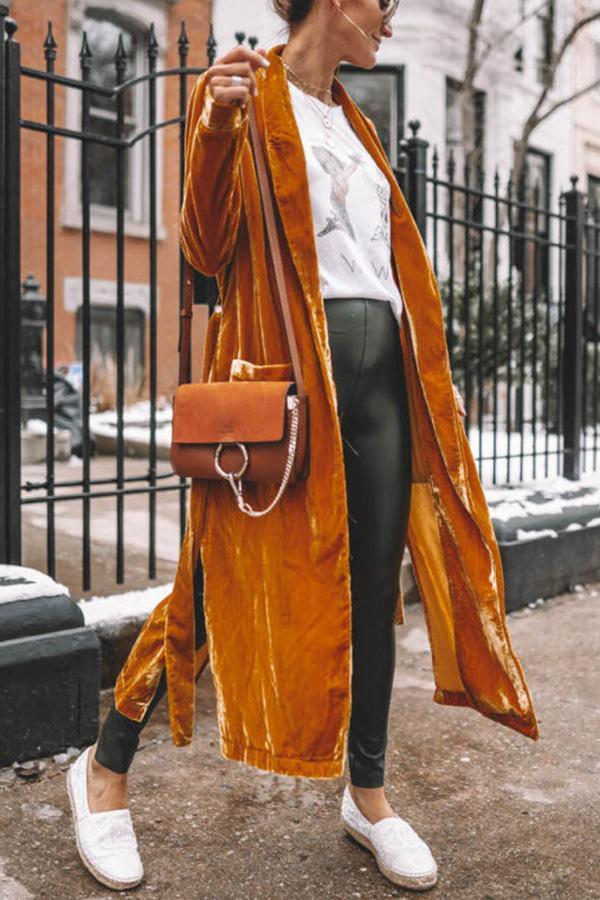 W&W Mode - Stylischer langer Mantel mit Reverskragen und langen Ärmeln für Damen