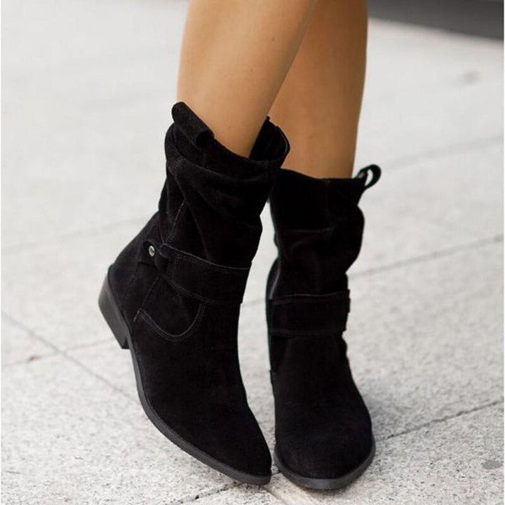 W&W Mode | Komfort - Bequeme Wildleder-Stiefeletten mit niedrigem Absatz