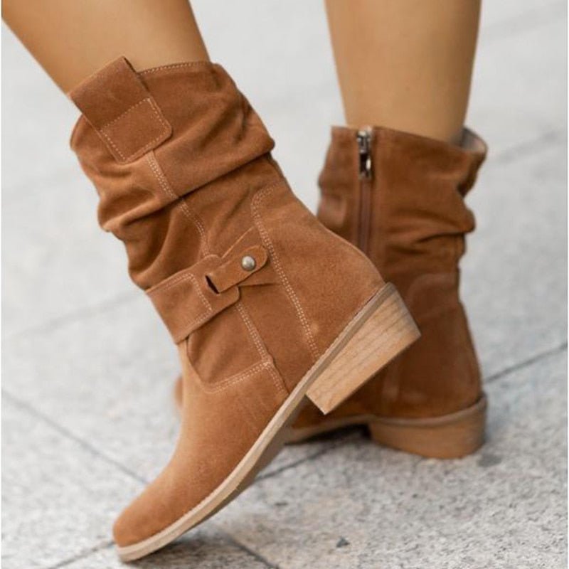 W&W Mode | Komfort - Bequeme Wildleder-Stiefeletten mit niedrigem Absatz