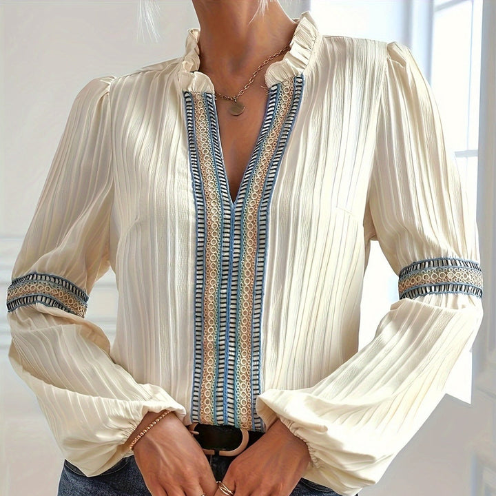 W&W Mode Spitzen-Patchwork-Shirt mit V-Ausschnitt