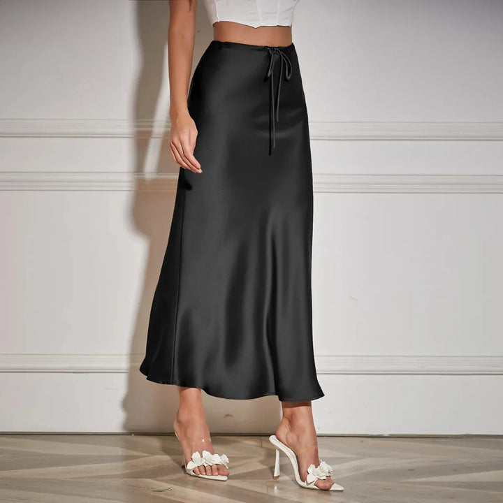 W&W Mode | Schicke Herbst Hohe Taille Schnürung Satin Rock für Frauen