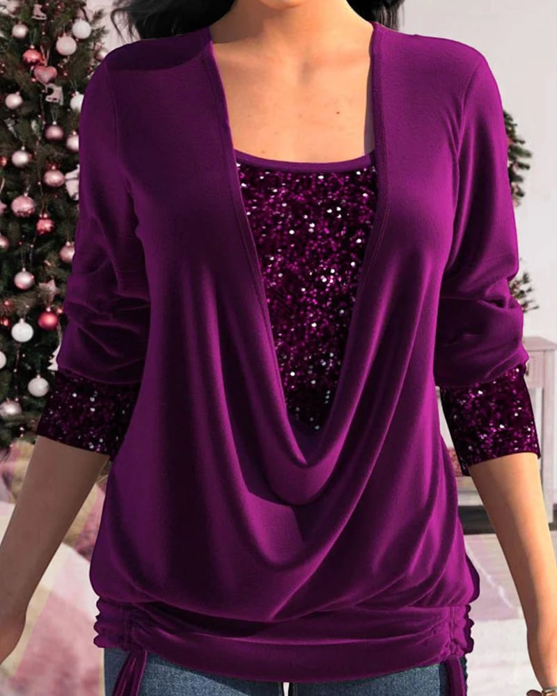 W&W Mode - Langärmeliges Damen Shirt mit Pailletten