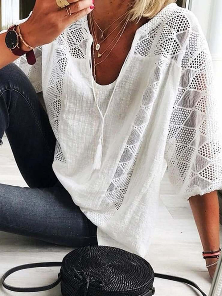 W&W Mode | Eleganz U-Ausschnitt Spitzenbluse für Damen - Schick und Komfortabel