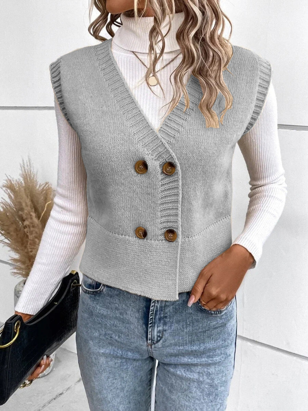 W&W Mode | Stilvolle Herbst Klassische Knopfverschluss V-Hals Pullover Weste Für Frauen