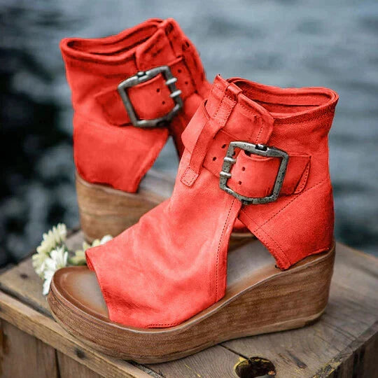 W&W Mode | Offene High Top Sandalen Mit Keilabsatz Und Schnalle Für Damen