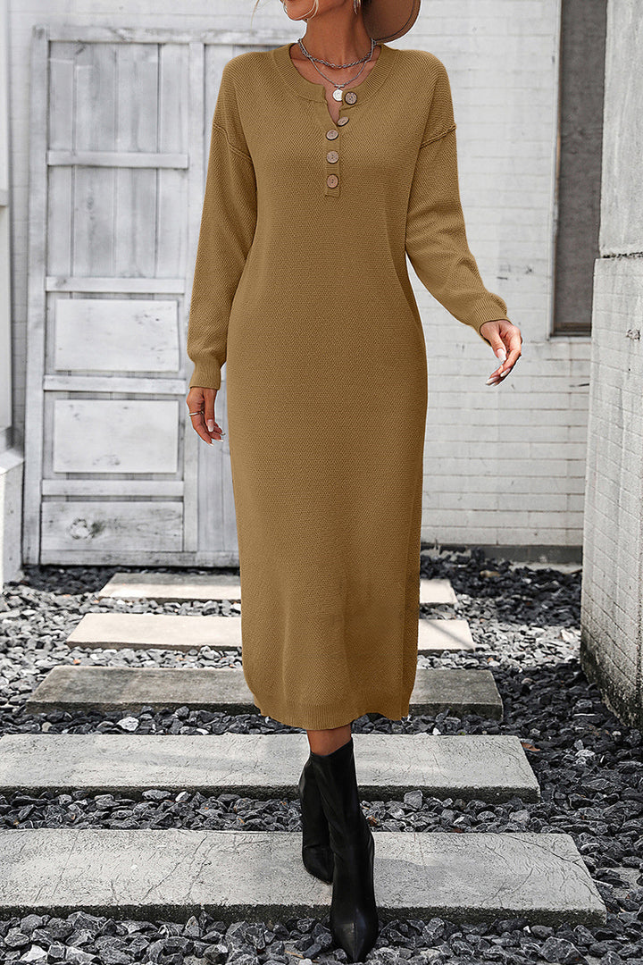 W&W Mode | Schicker Herbst Sweatkleid mit Knopfdetail für Frauen