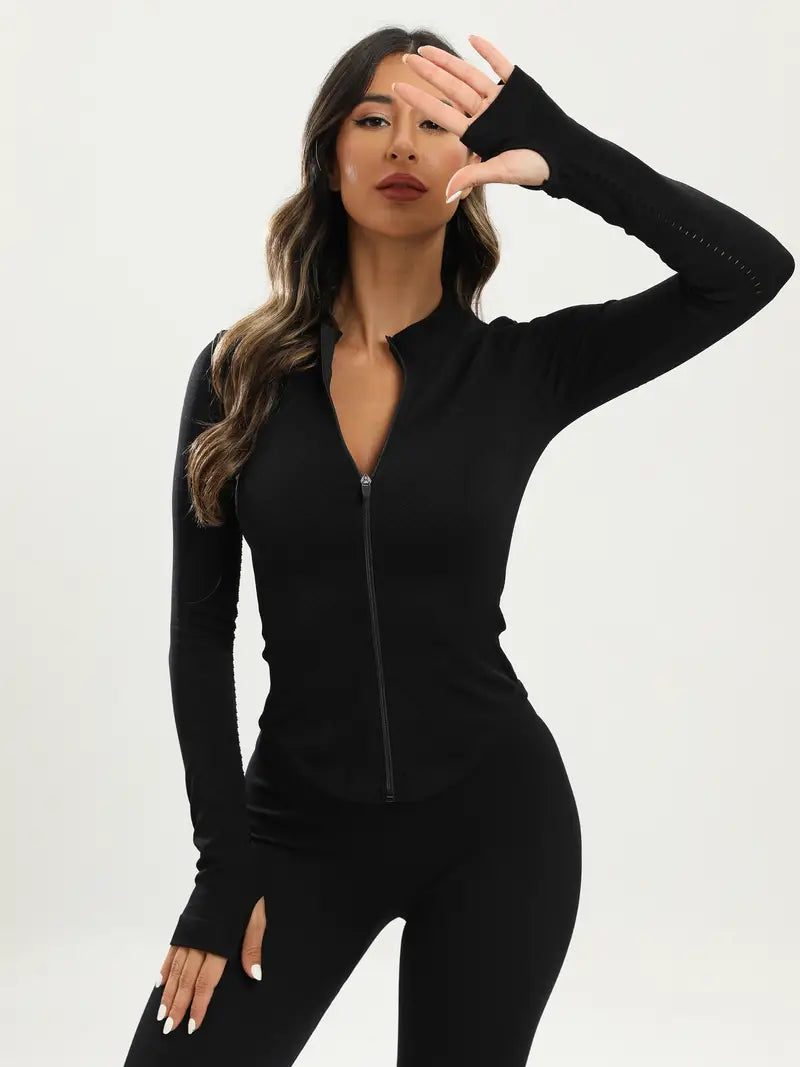 W&W Mode | Schwarze Damen Yoga Jacke | Slim Fit und Bequem