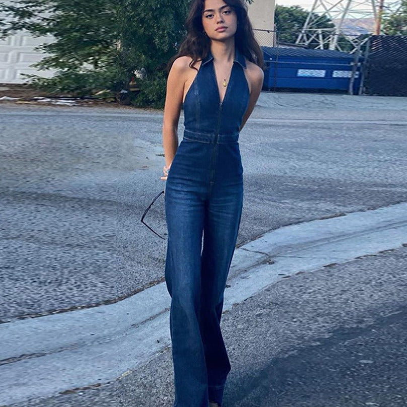 Damen-Denim-Overall mit Neckholder