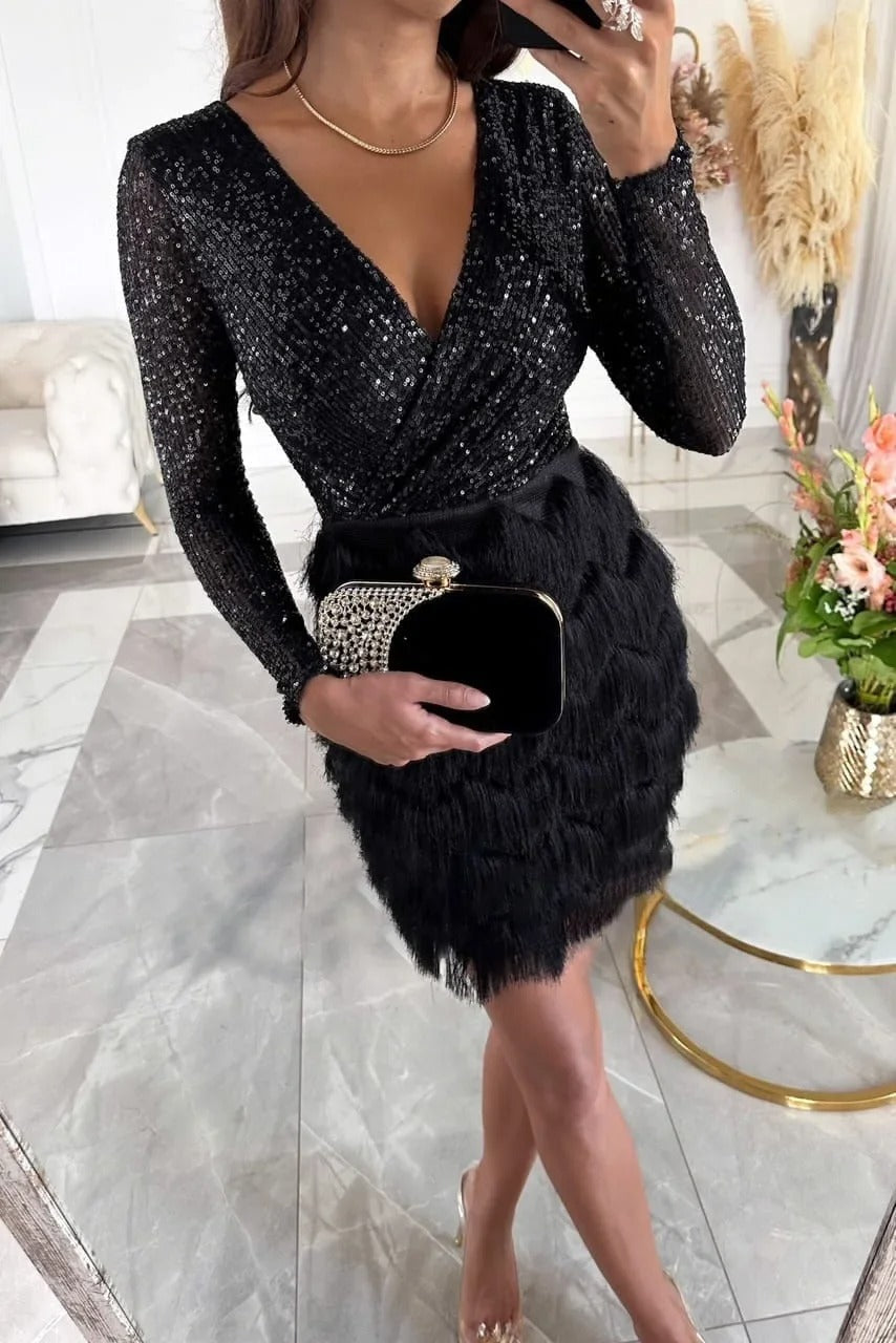 W&W Mode | Stilvolles Partykleid Mit Federpailletten