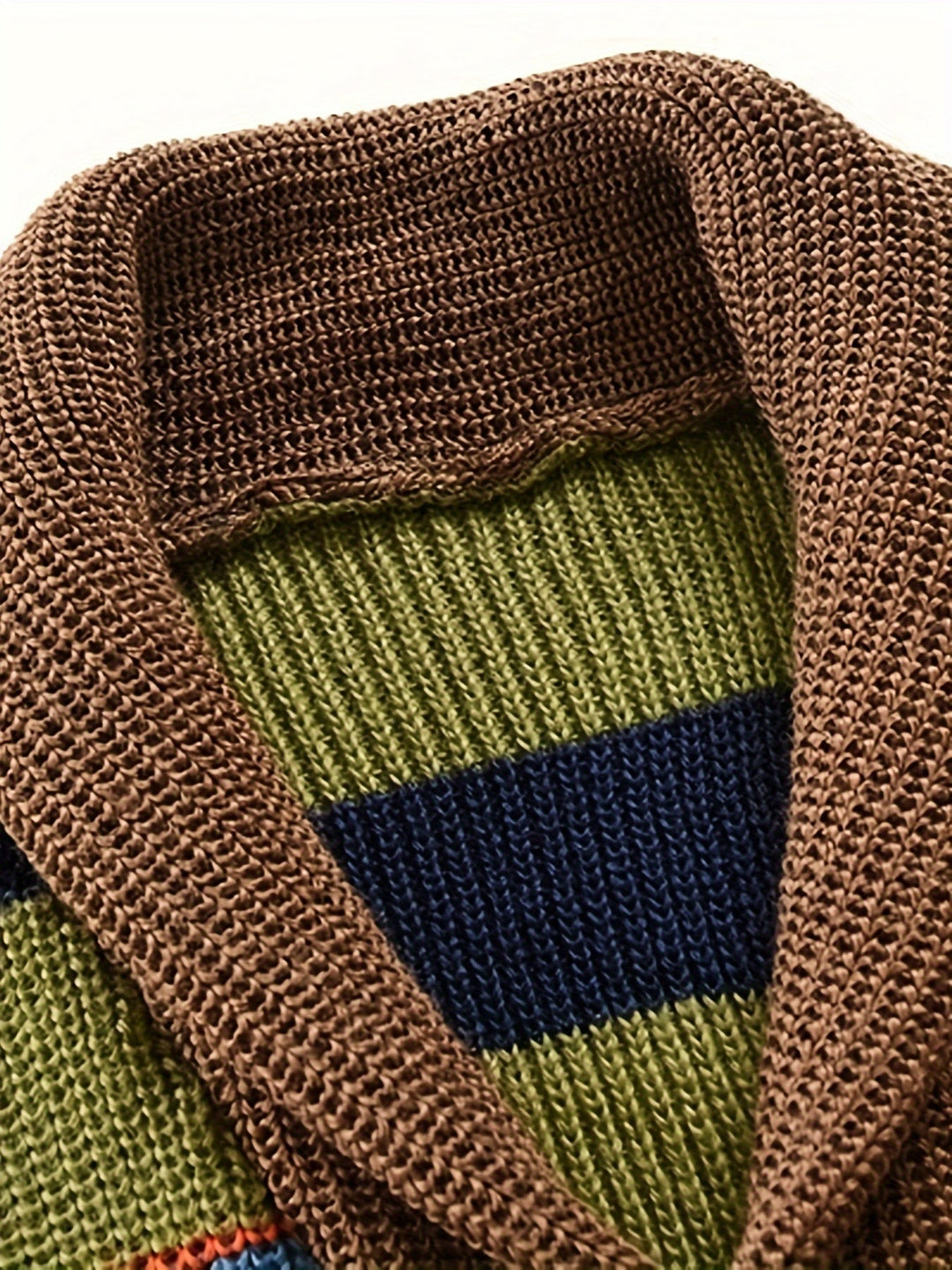 W&W Mode | Großer Gestrickter Herren Strickjacke Mit Kontrastierenden Farben