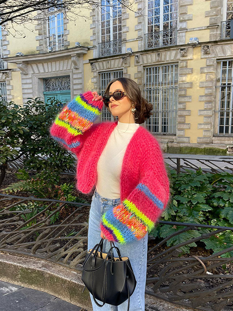 W&W Mode | Mehrfarbiger Cardigan Für Frauen