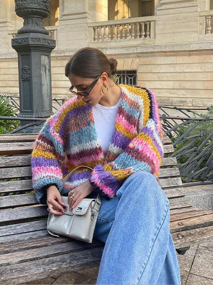 W&W Mode | Mehrfarbiger Cardigan Für Frauen