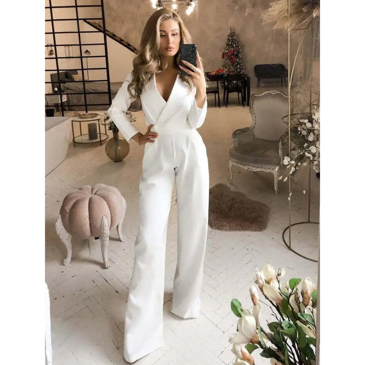 W&W Mode | Eleganter Weißer Jumpsuit Mit V-Ausschnitt Für Damen