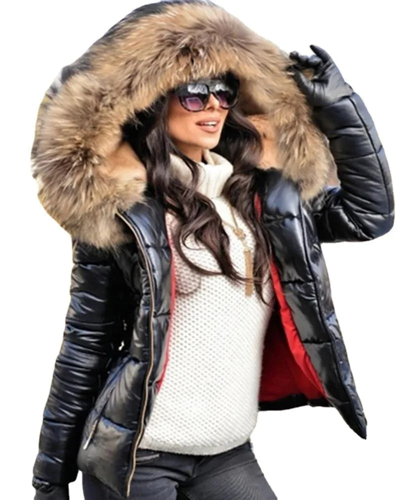 W&W Mode - Paris -Stylische Jacke mit Kunstfellfutter, Kapuze und Kragen