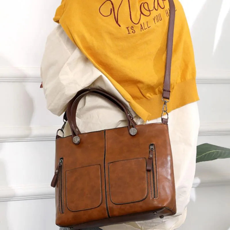 W&W Mode | Vintage Leder Schultertasche für Damen - Stilvolle und Nachhaltige Handtasche