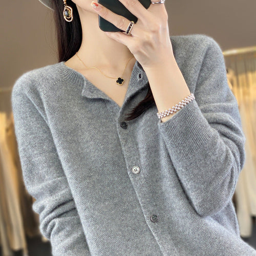 W&W Mode | Lockerer Damen Cashmere Strickjacke Mit Rundhalsausschnitt Aus Hochwertiger Veganer Wolle