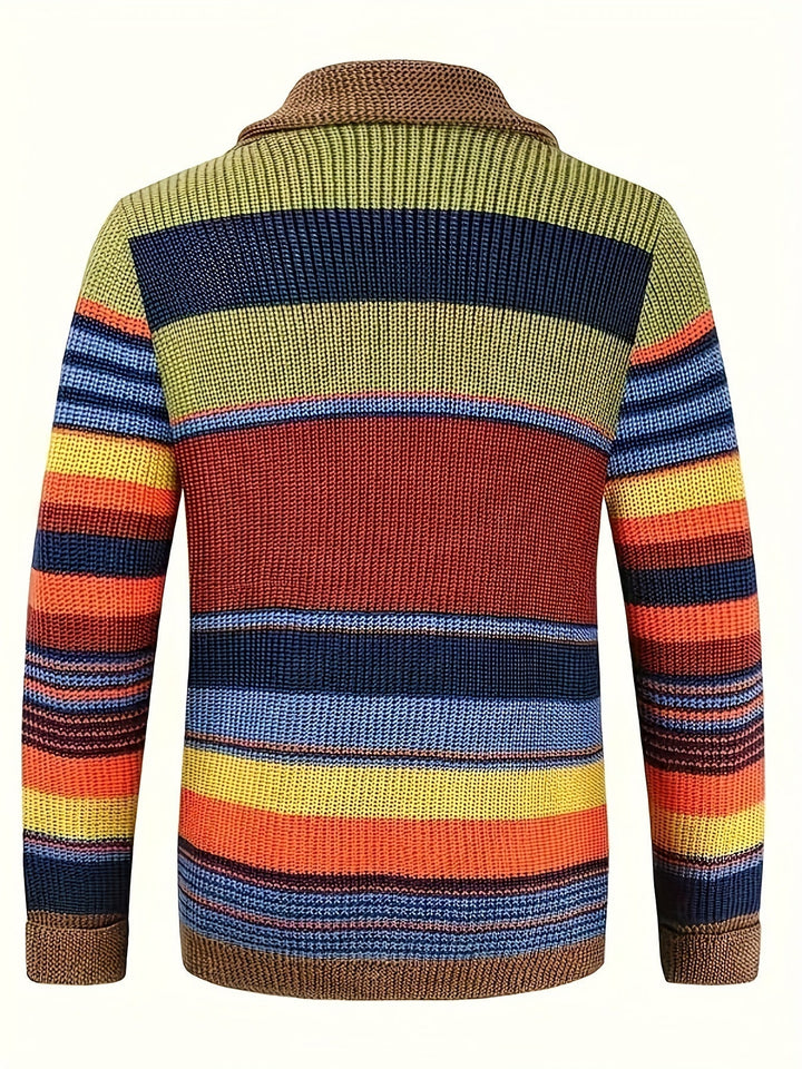 W&W Mode | Großer Gestrickter Herren Strickjacke Mit Kontrastierenden Farben